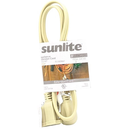 Sunlite Extension Cord, 14 AWG, Indoor/Outdoor, 14/3, 1 Outlets, Beige/Grey, 3 ft 04145-SU